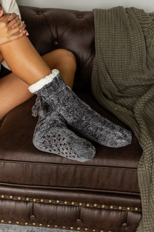 The Meredith - Cozy Fleece lined Pom Socks - Faylinn & Co