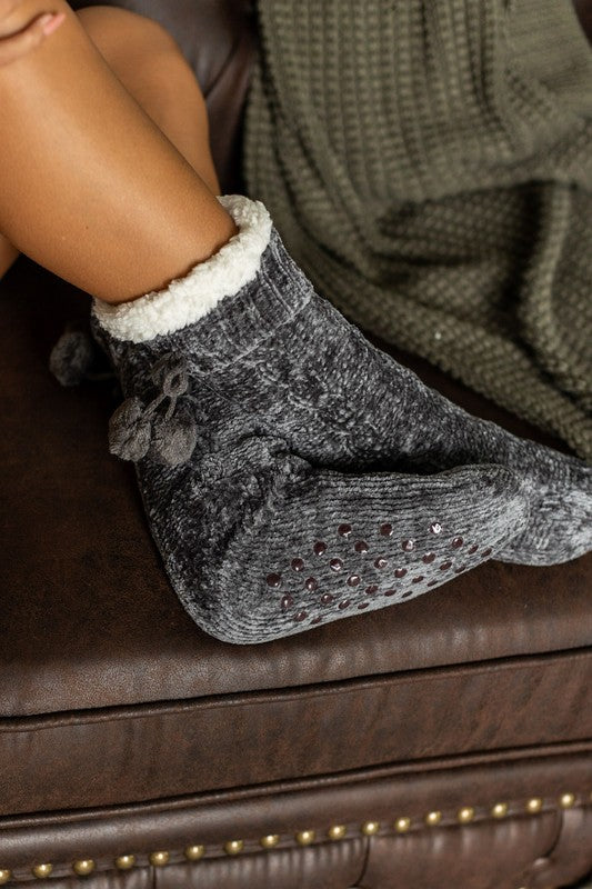 The Meredith - Cozy Fleece lined Pom Socks - Faylinn & Co