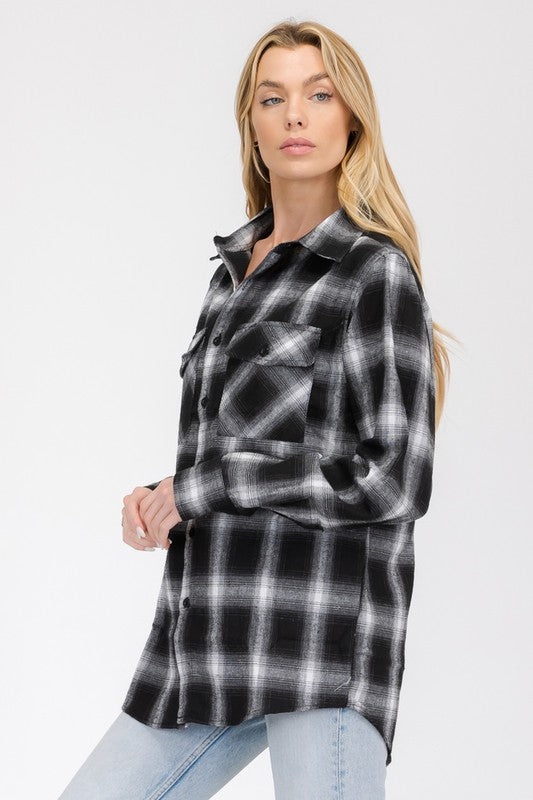 Boyfriend Fit Checker Plaid Flannel Long Sleeve - Faylinn & Co