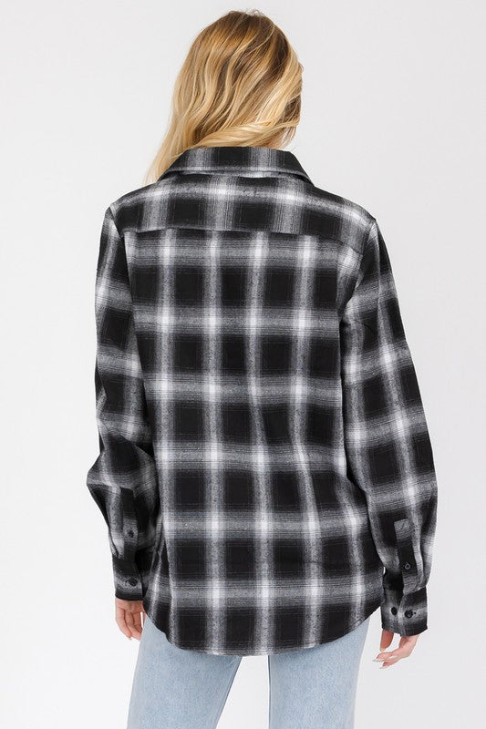 Boyfriend Fit Checker Plaid Flannel Long Sleeve - Faylinn & Co
