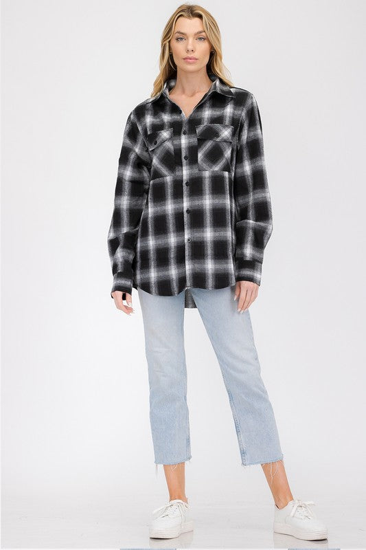 Boyfriend Fit Checker Plaid Flannel Long Sleeve - Faylinn & Co