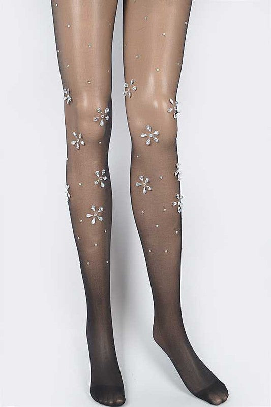 Crystal Flower Pave Sheer Stocking - Faylinn & Co