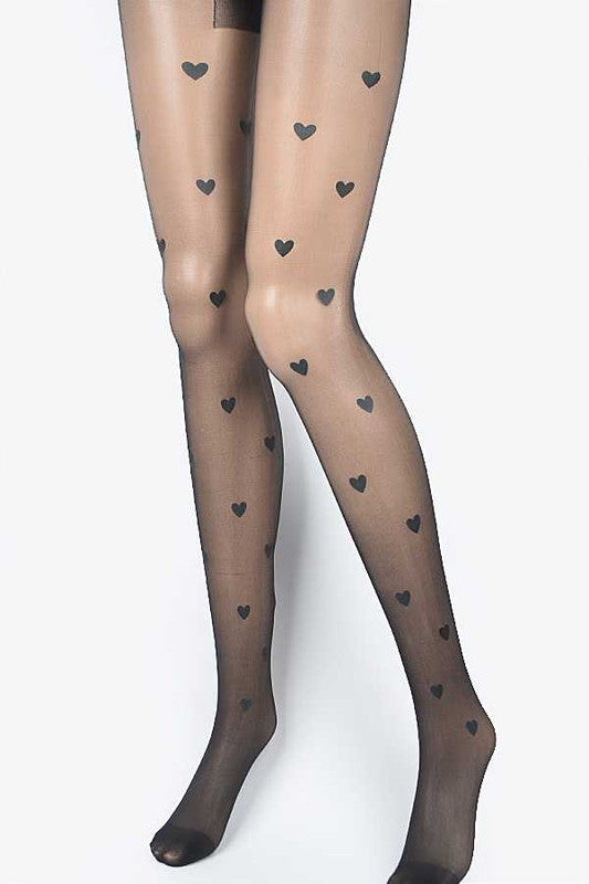 Small Heart Print Fashion Sheer Stocking - Faylinn & Co