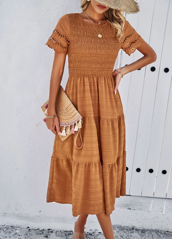 Smocked Tiered Midi Dress - Faylinn & Co