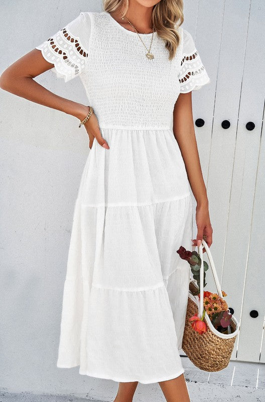 Smocked Tiered Midi Dress - Faylinn & Co