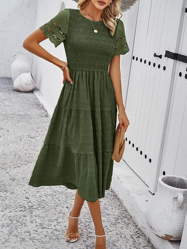 Smocked Tiered Midi Dress - Faylinn & Co