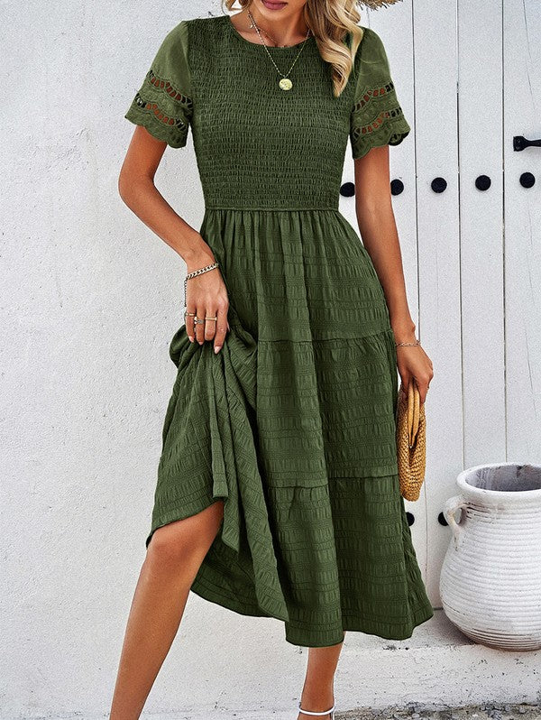 Smocked Tiered Midi Dress - Faylinn & Co