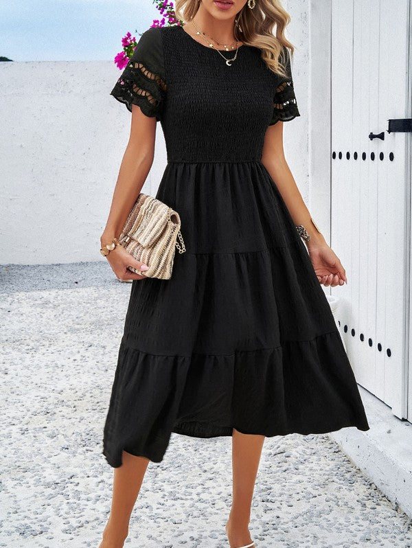 Smocked Tiered Midi Dress - Faylinn & Co