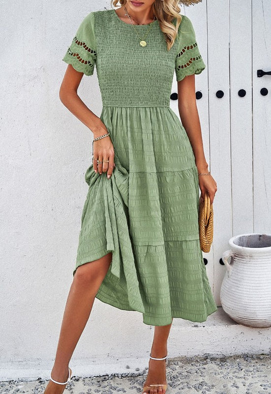 Smocked Tiered Midi Dress - Faylinn & Co