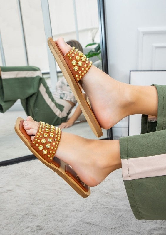 GIA SUMMER SANDALS WITH STUDS - FLATS - Faylinn & Co