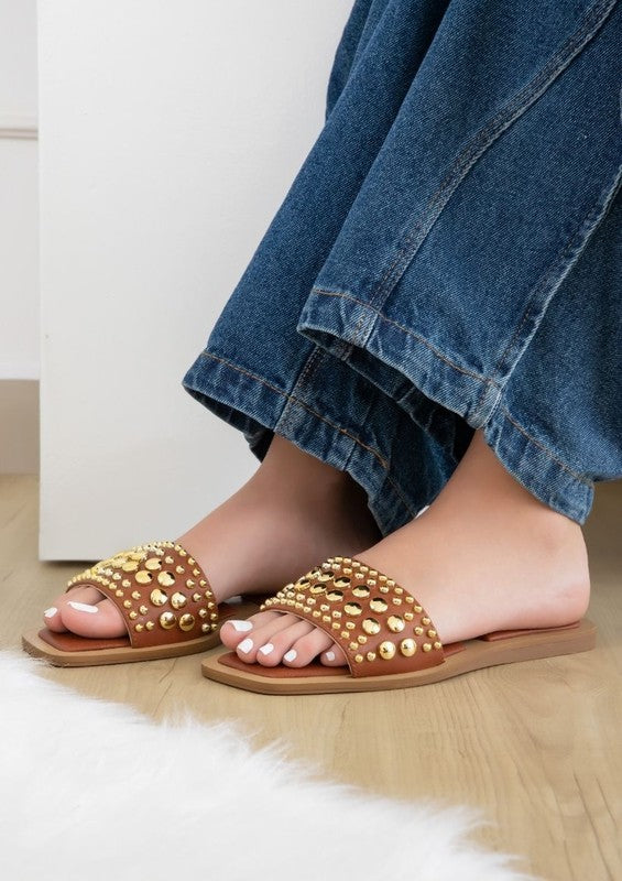 GIA SUMMER SANDALS WITH STUDS - FLATS - Faylinn & Co