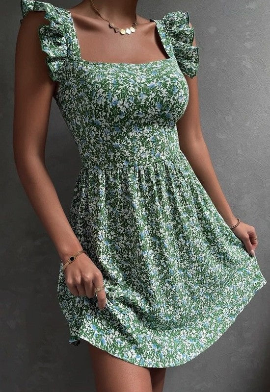 Square neck floral print dress - Faylinn & Co