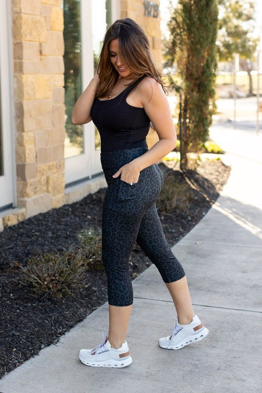 Black Leopard CAPRI with POCKETS - Faylinn & Co