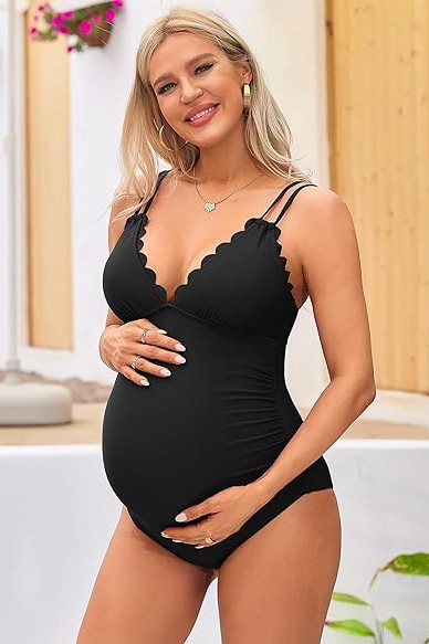 Ruch Scallop V Neck One Piece Maternity Swimsuit - Faylinn & Co