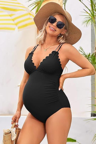 Ruch Scallop V Neck One Piece Maternity Swimsuit - Faylinn & Co