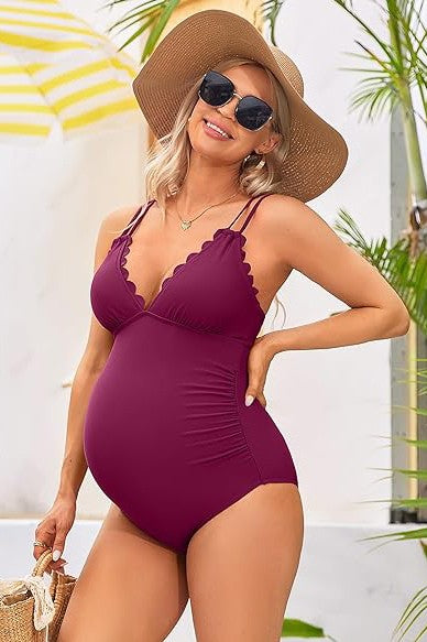 Ruch Scallop V Neck One Piece Maternity Swimsuit - Faylinn & Co