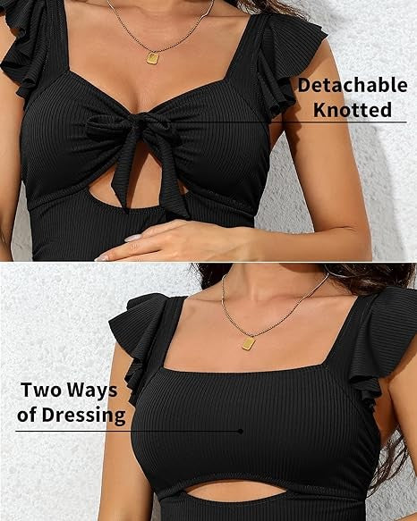 Ribbed Tie Knot Cutout Ruched Maternity Swimsuit - Faylinn & Co