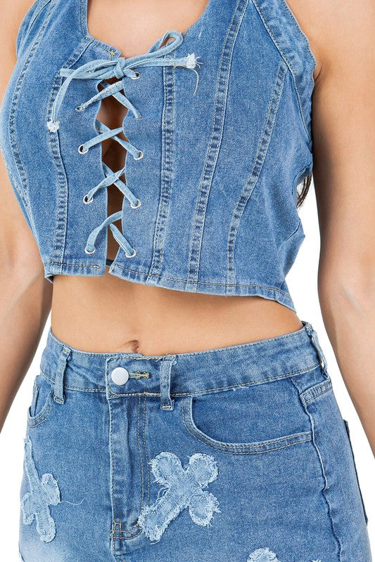 FASHION DENIM TWO PIECE SKIRT SET - Faylinn & Co