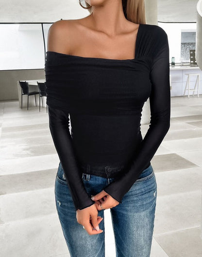 Long sleeve one shoulder blouse - Faylinn & Co