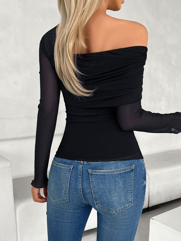 Long sleeve one shoulder blouse - Faylinn & Co