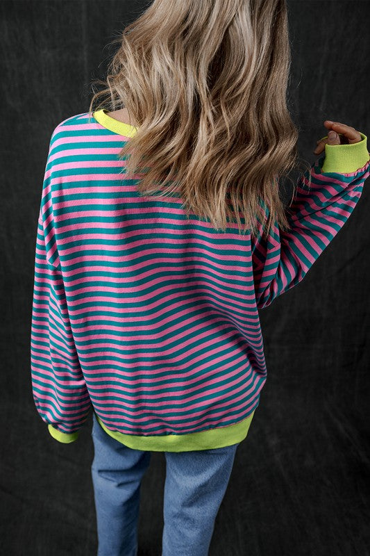 Stripe Contrast Edge Oversized Sweatshirt - Faylinn & Co