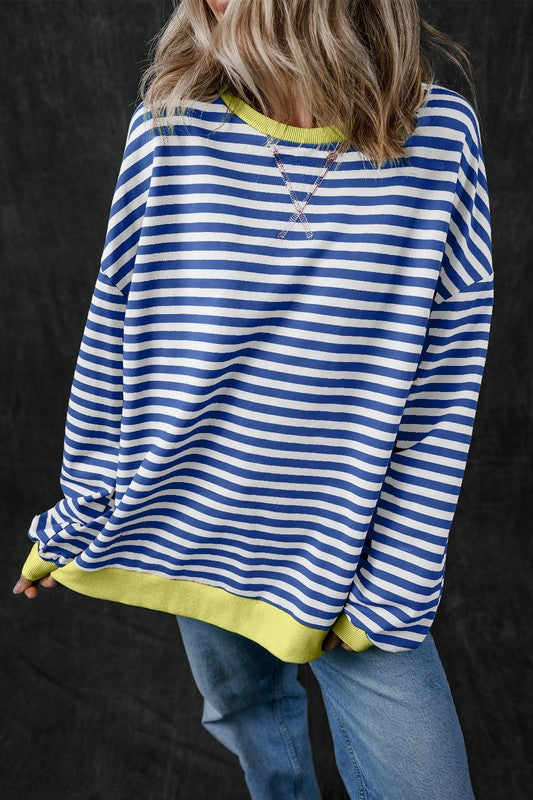 Stripe Contrast Edge Oversized Sweatshirt - Faylinn & Co