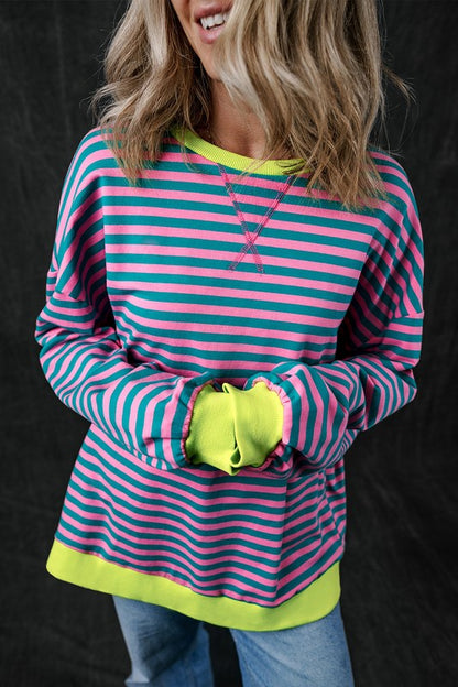 Stripe Contrast Edge Oversized Sweatshirt - Faylinn & Co