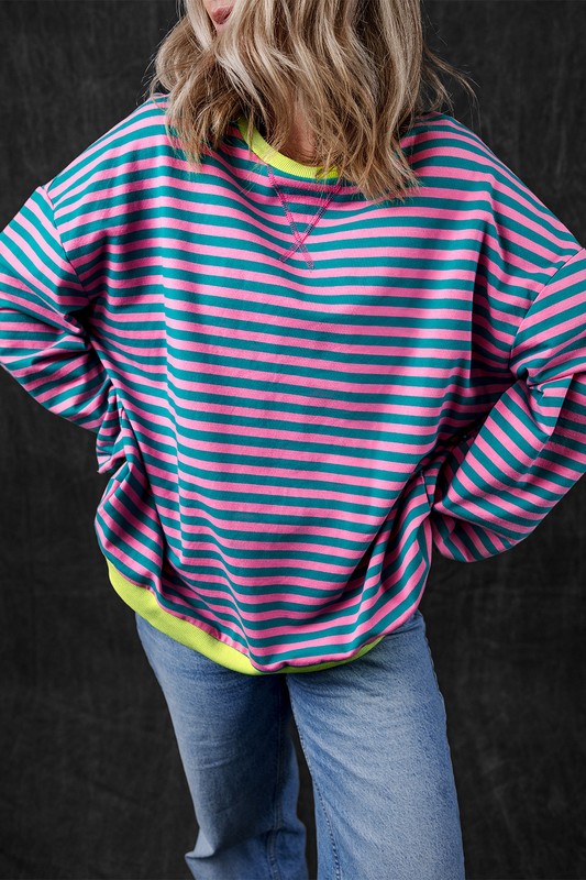 Stripe Contrast Edge Oversized Sweatshirt - Faylinn & Co