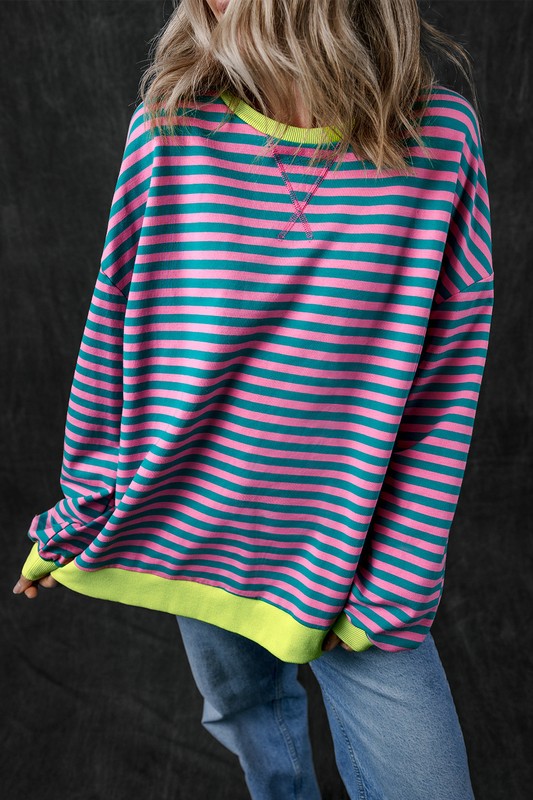 Stripe Contrast Edge Oversized Sweatshirt - Faylinn & Co