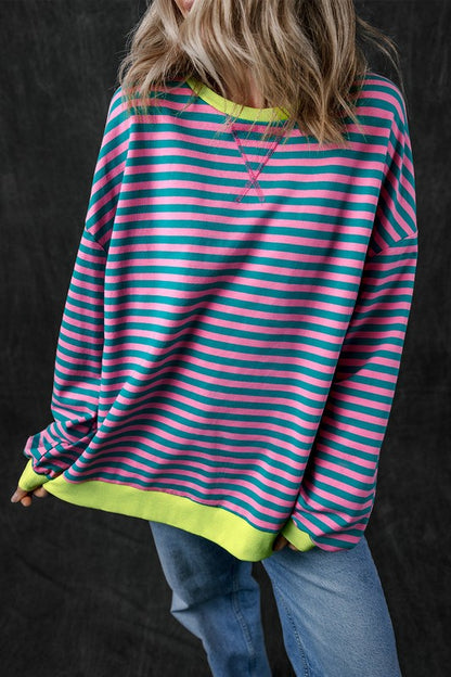Stripe Contrast Edge Oversized Sweatshirt - Faylinn & Co