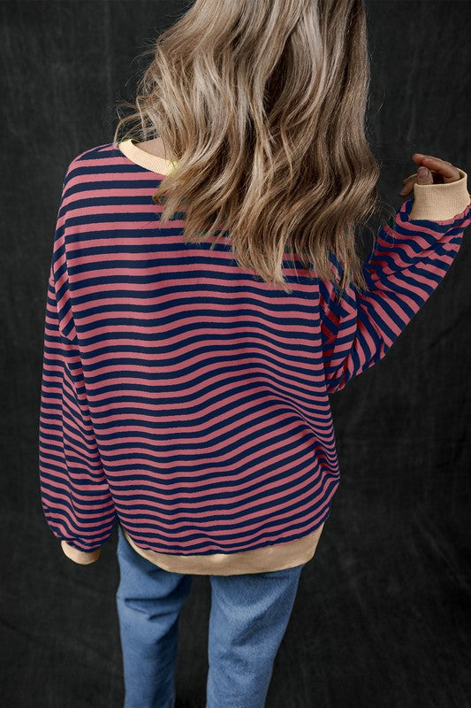 Stripe Contrast Edge Oversized Sweatshirt - Faylinn & Co