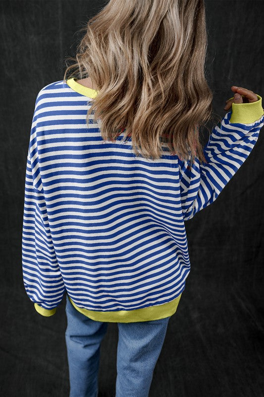 Stripe Contrast Edge Oversized Sweatshirt - Faylinn & Co