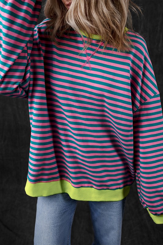 Stripe Contrast Edge Oversized Sweatshirt - Faylinn & Co