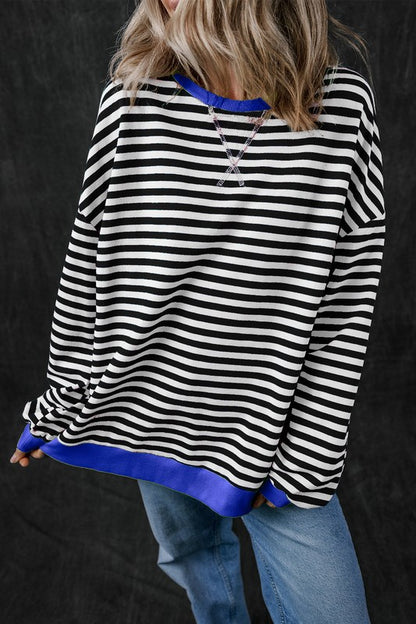 Stripe Contrast Edge Oversized Sweatshirt - Faylinn & Co