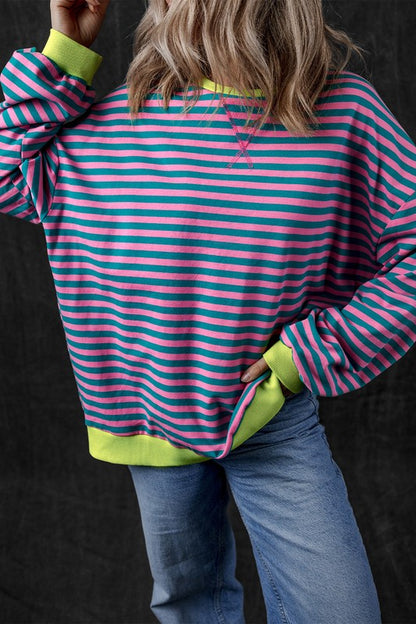 Stripe Contrast Edge Oversized Sweatshirt - Faylinn & Co