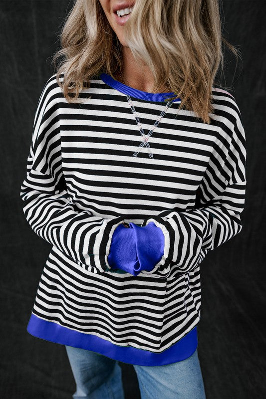 Stripe Contrast Edge Oversized Sweatshirt - Faylinn & Co