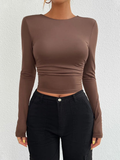 Long sleeve crop top with open back - Faylinn & Co