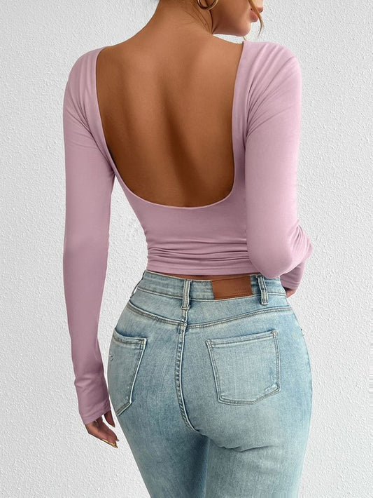 Long sleeve crop top with open back - Faylinn & Co