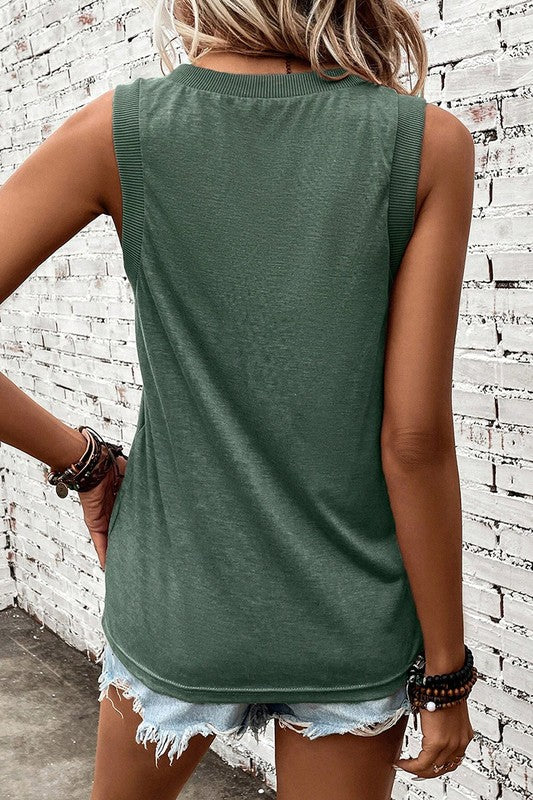 Women Black Ribbed V Neck Tank - Faylinn & Co