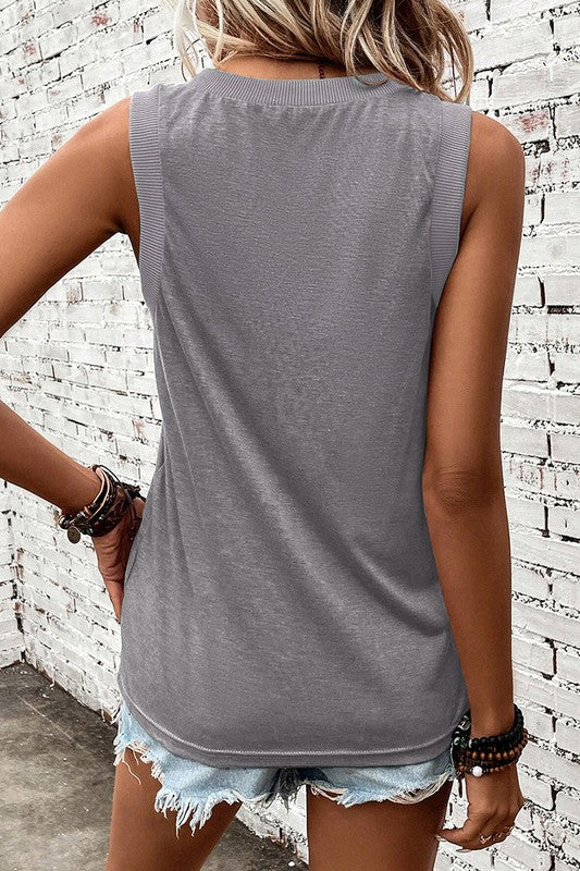 Women Black Ribbed V Neck Tank - Faylinn & Co