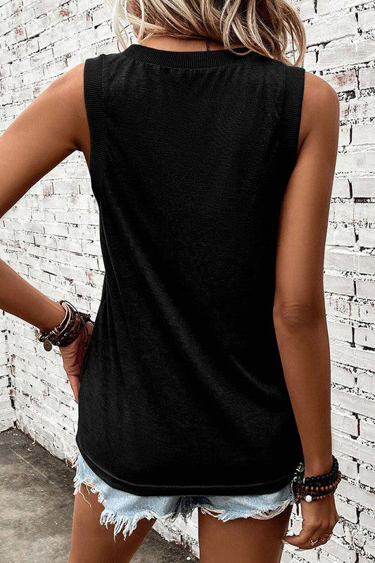 Women Black Ribbed V Neck Tank - Faylinn & Co