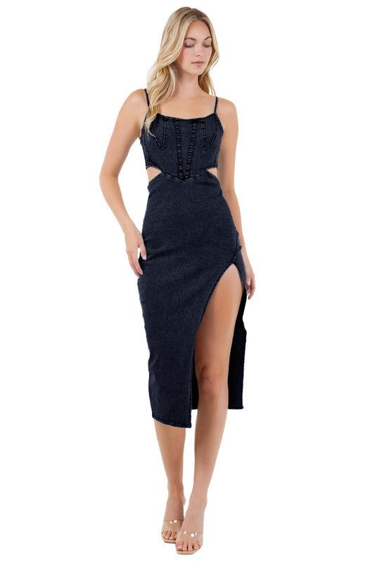 WOMEN FASHION DENIM MAXI DRESS - Faylinn & Co