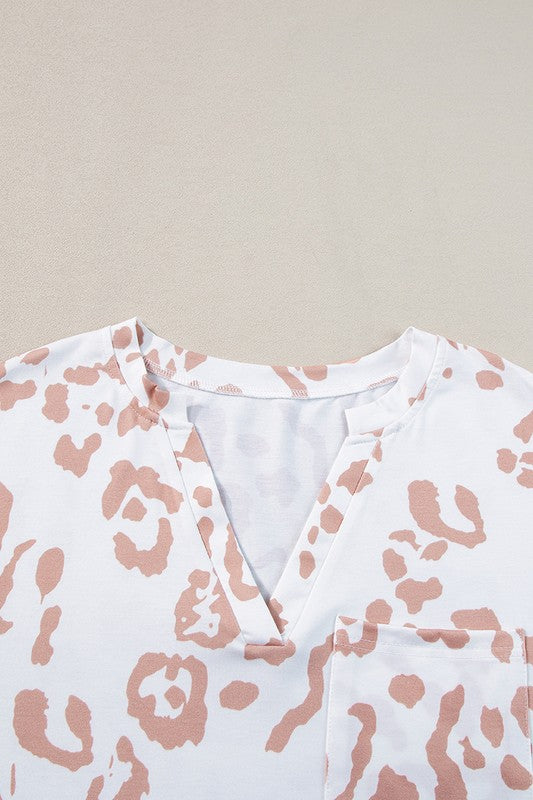 Wmen Size Leopard Print V Neck Short Sleeve Top - Faylinn & Co