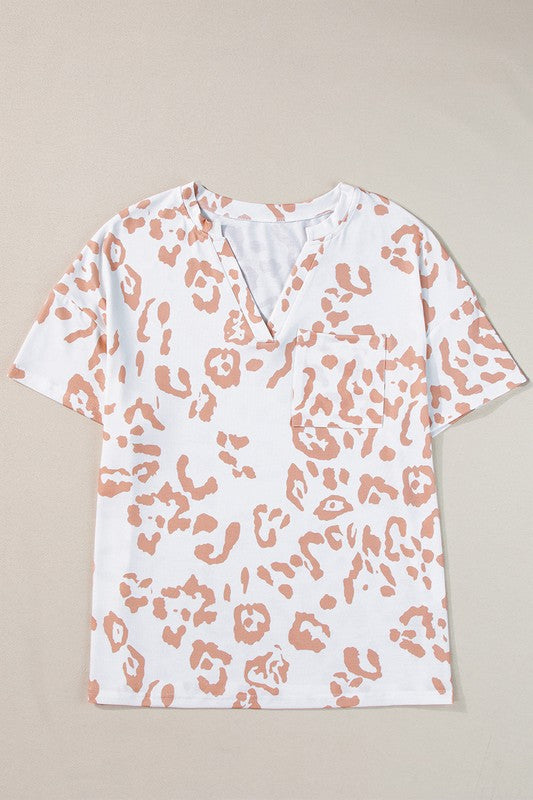 Wmen Size Leopard Print V Neck Short Sleeve Top - Faylinn & Co