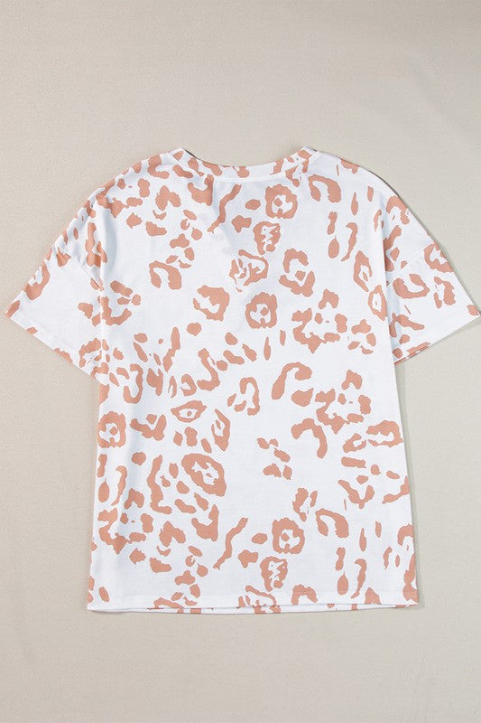 Wmen Size Leopard Print V Neck Short Sleeve Top - Faylinn & Co