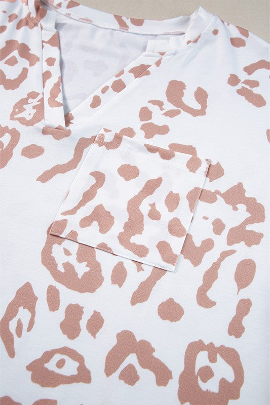 Wmen Size Leopard Print V Neck Short Sleeve Top - Faylinn & Co