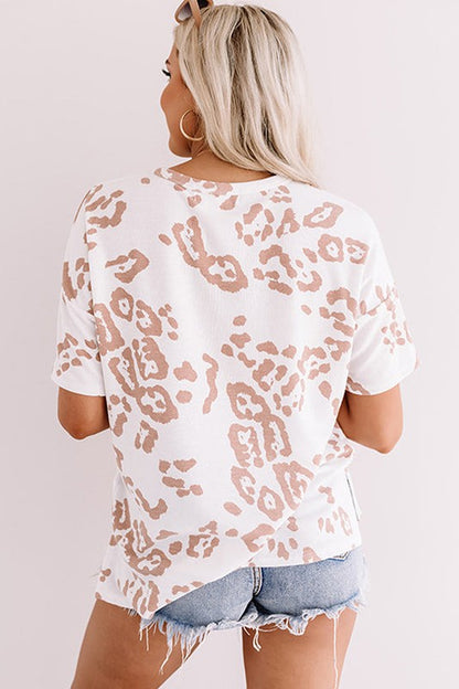 Wmen Size Leopard Print V Neck Short Sleeve Top - Faylinn & Co