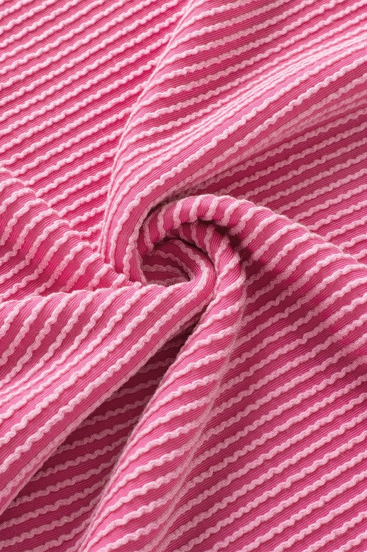 Rose Color Block Patch Pocket Corded V Neck Tee - Faylinn & Co