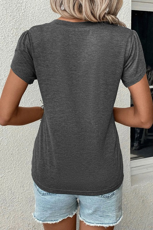 Women Fashion Petal Sleeve V Neck T Shirt - Faylinn & Co