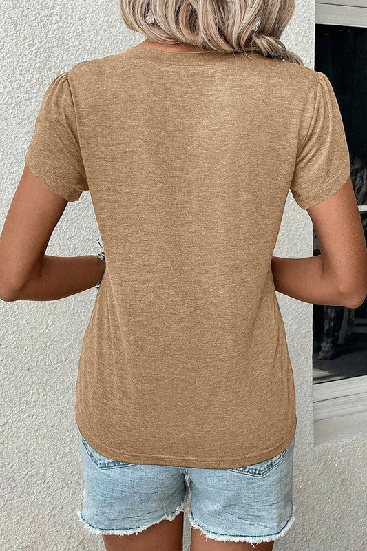 Women Fashion Petal Sleeve V Neck T Shirt - Faylinn & Co